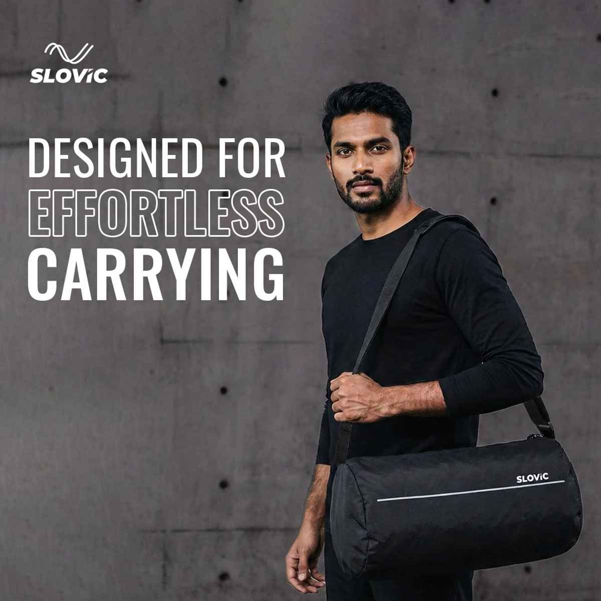 Slovic Sports and Travel Gym Bag Adjustable Straps Large Compartment Mesh Pocket | Black - 17 L