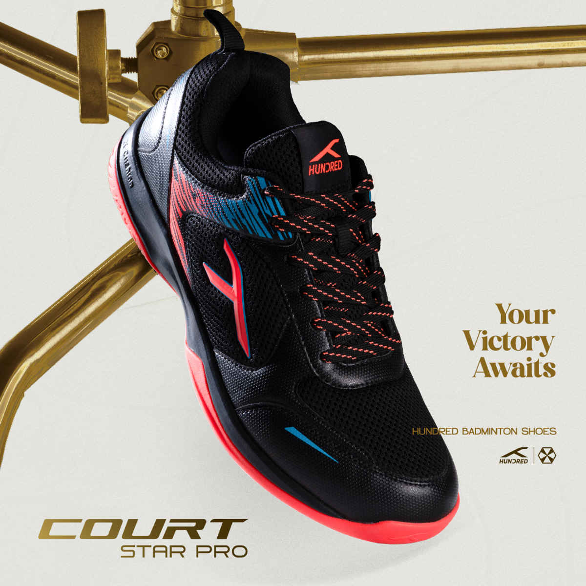 Hundred Unisex Court Star Pro Non Marking Court Shoes | Black, Sea Blue, & Orange - UK 5