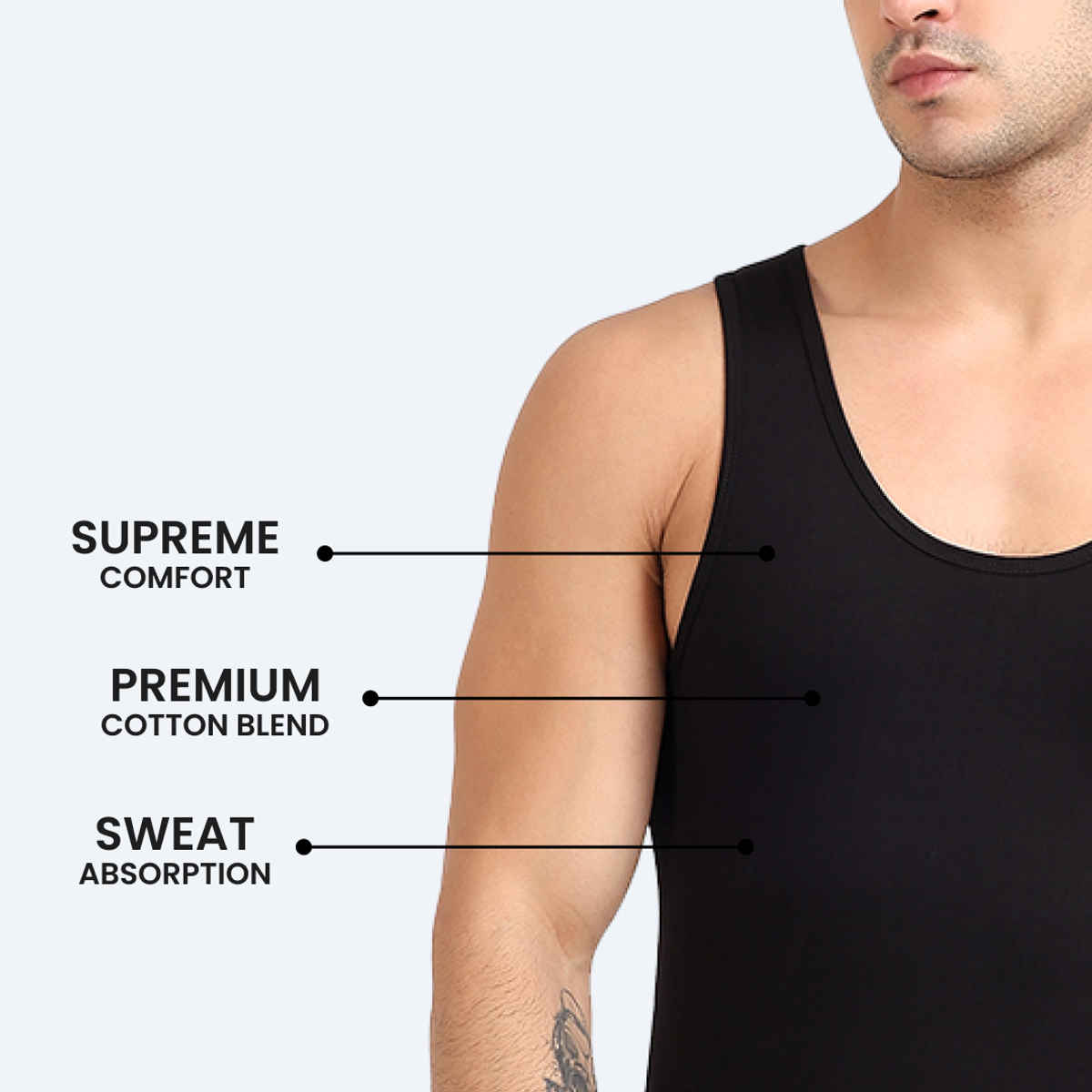 Freecultr Regular Cotton Comfort Vest for Men 100% Organic- Pack of 1 Black - XL