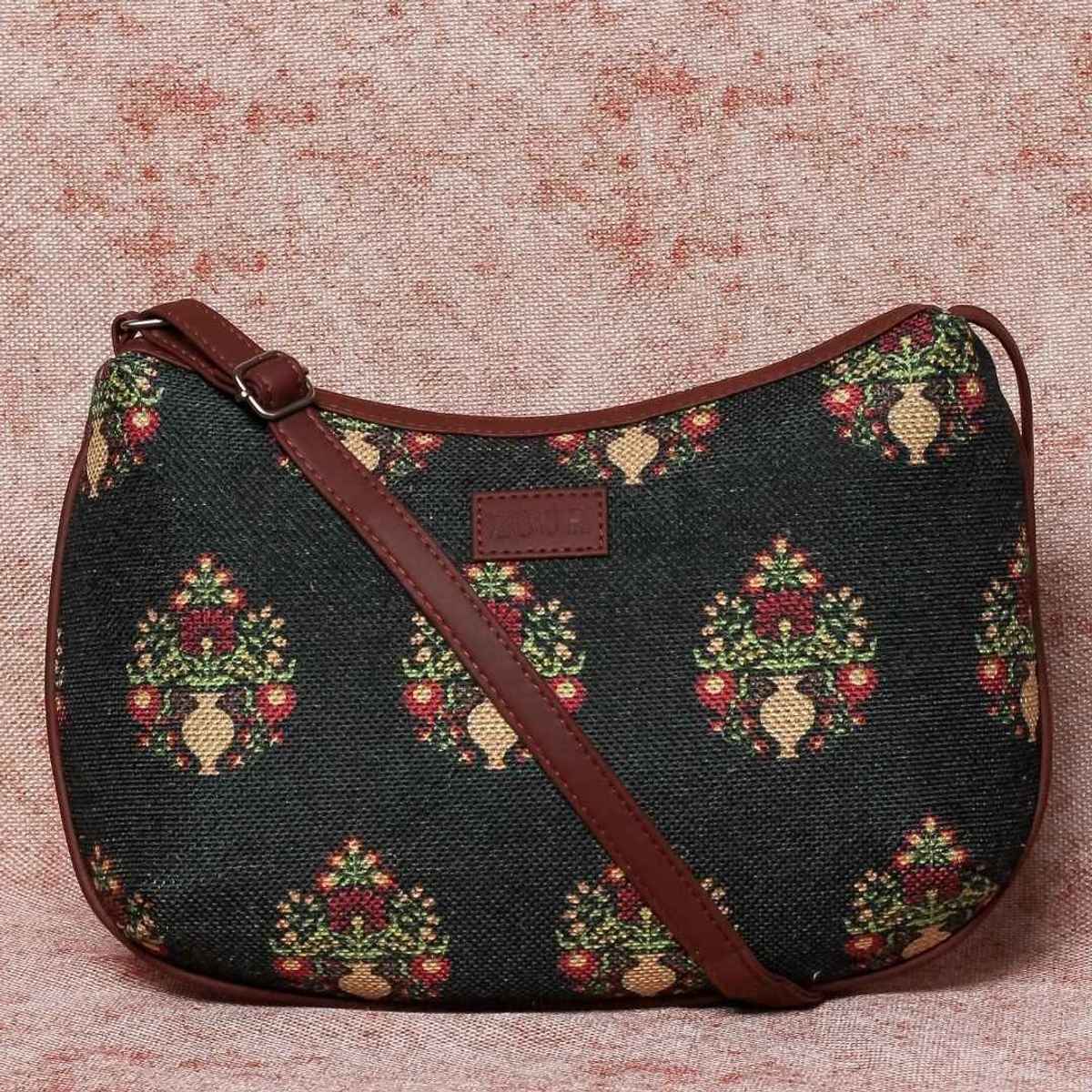 Zouk Women's Floral Vegan Leather 5.7 L Shoulder Handle Shoulder bag | Green - One Size