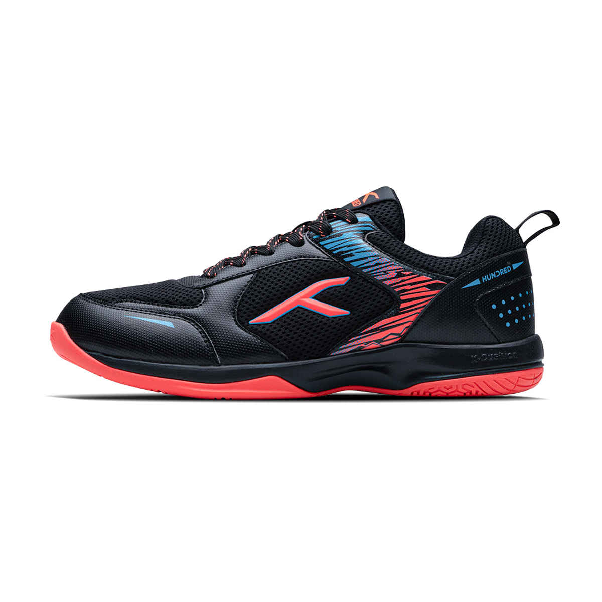 Hundred Unisex Court Star Pro Non Marking Court Shoes | Black, Sea Blue, & Orange - UK 5