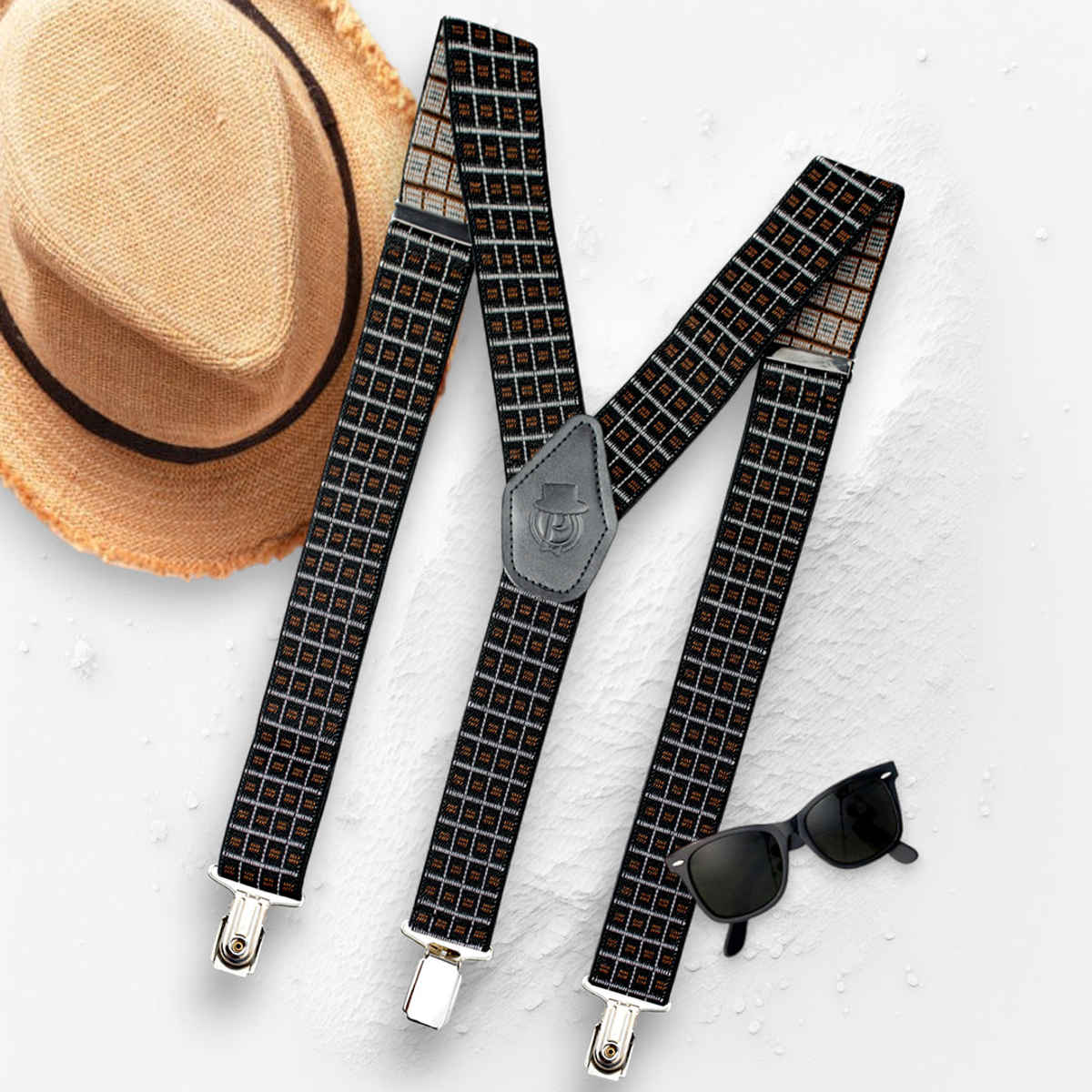 Peluche Men's Printed Elastic Suspender | Brown - Free Size