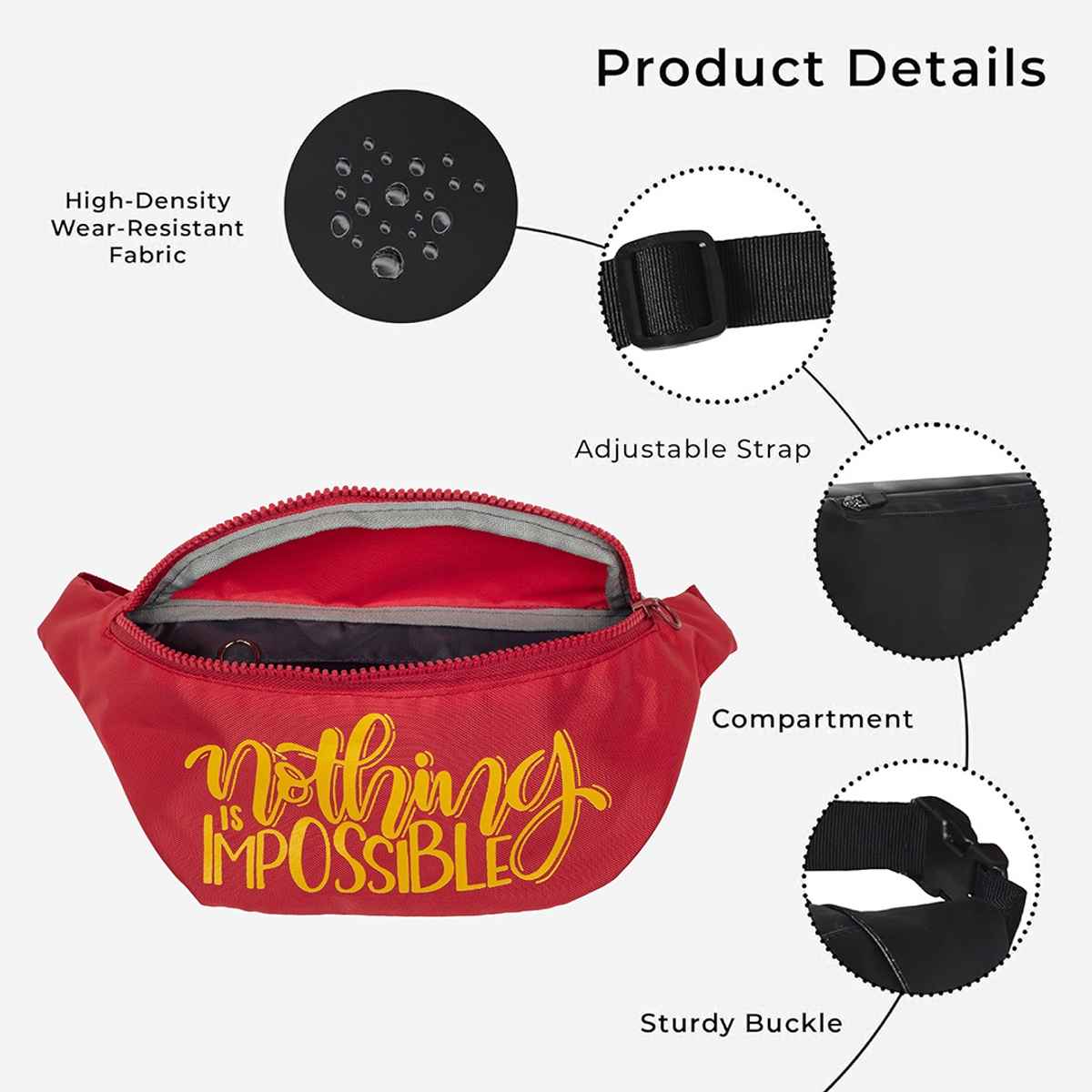 QIPS Unisex Polyester 2 L Waist Bag | Red