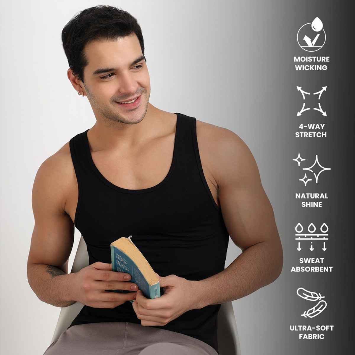 Freecultr Regular Cotton Comfort Vest for Men 100% Organic- Pack of 1 Black - M