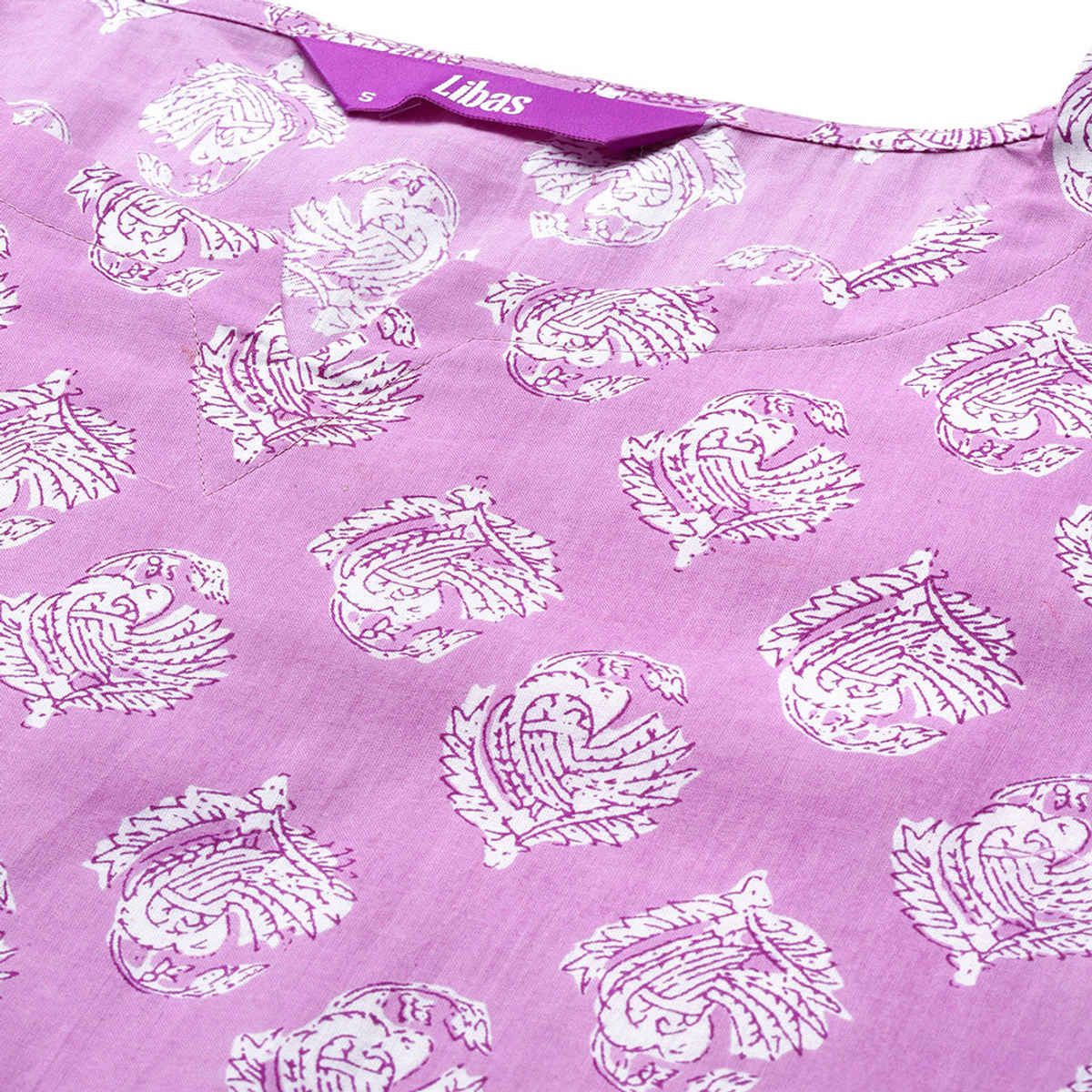 Libas Women Lavender Cotton Floral Kurti With Cotton Pyjamas - 50177S