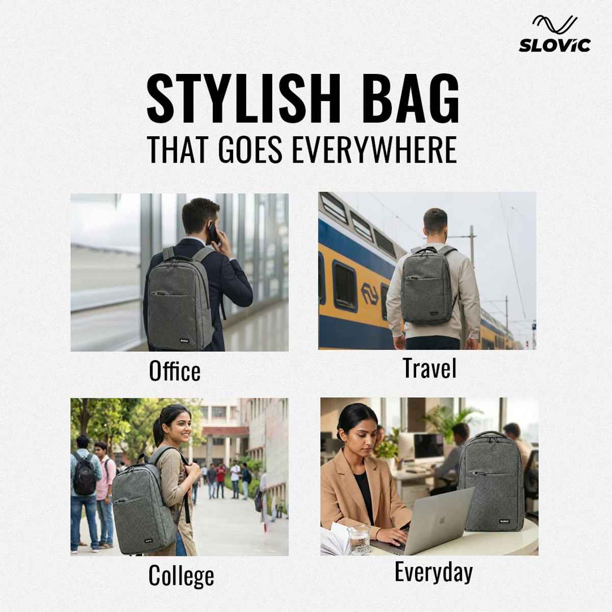 Slovic 16" Polyester Laptop Backpack with Multi Compartments (Grey) | Comfortable & Lightweight