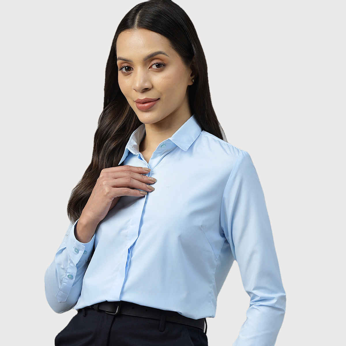 English Navy Women's Solid Regular Fit Polyester Formal Shirt | Sky Blue - S