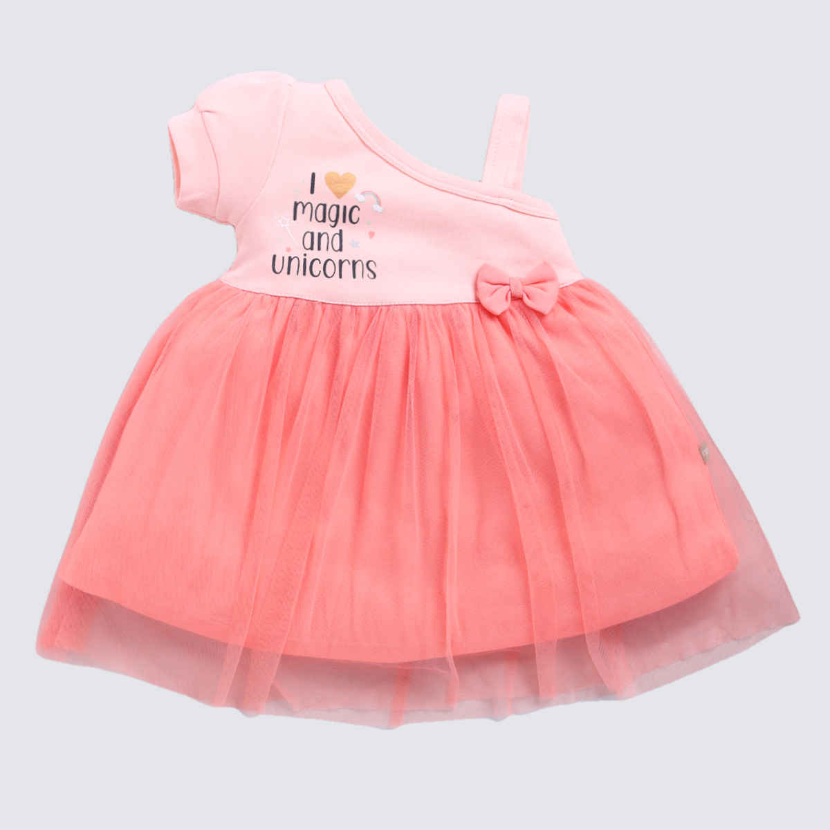 Mom's Love Girls' Printed Cotton Dresses | Peach | 06 - 09 months