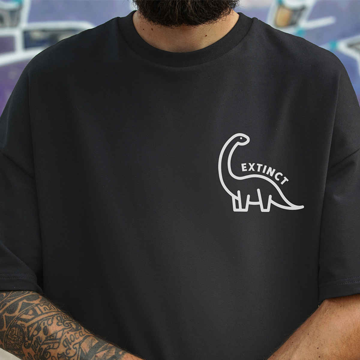 Mad Over Print Men's Extinct Oversized T-shirt | Black - M