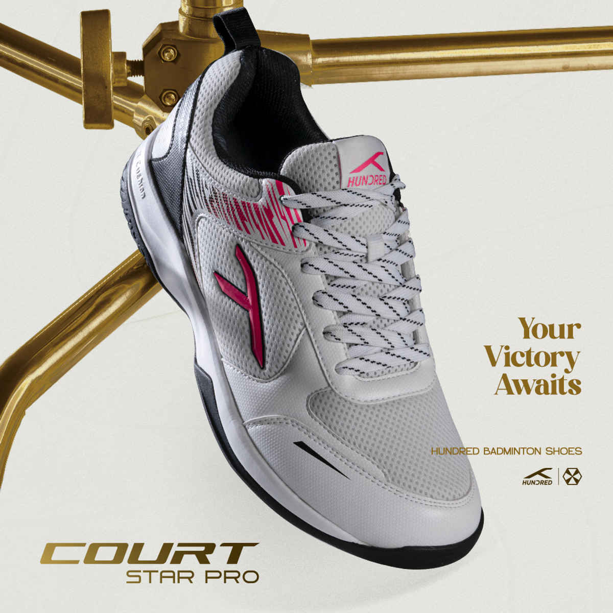 Hundred Unisex Court Star Pro Non Marking Court Shoes | White, Black, & Fuchsia - UK 4