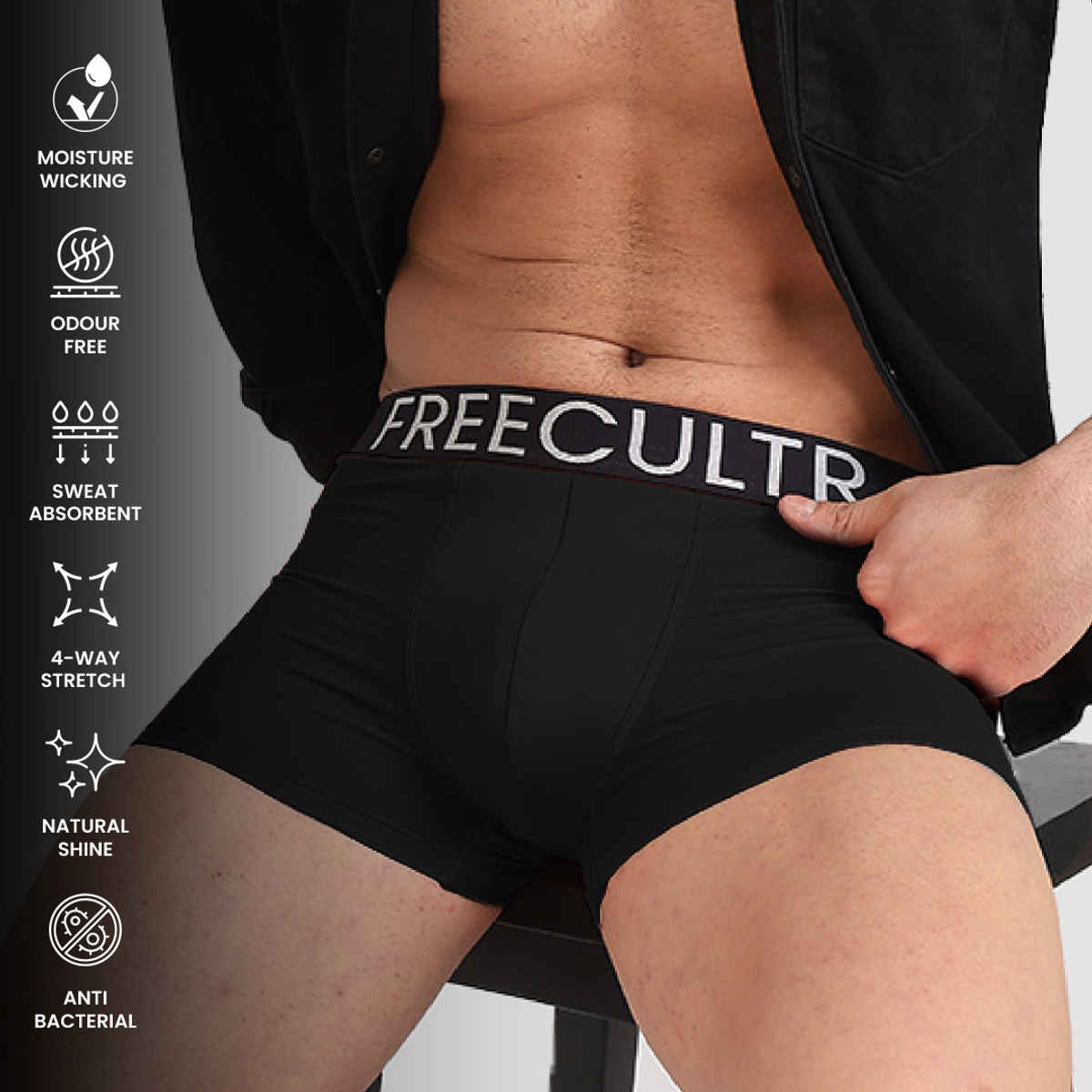 Freecultr Men's Cotton Trunks | Black & Shadow Blue - S