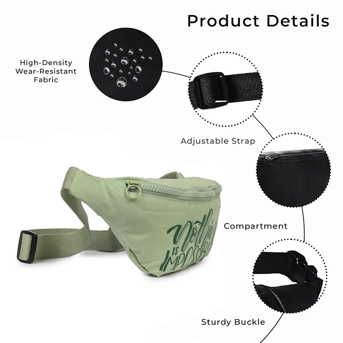 QIPS Unisex Polyester 1 L Waist Bag | Saga Green