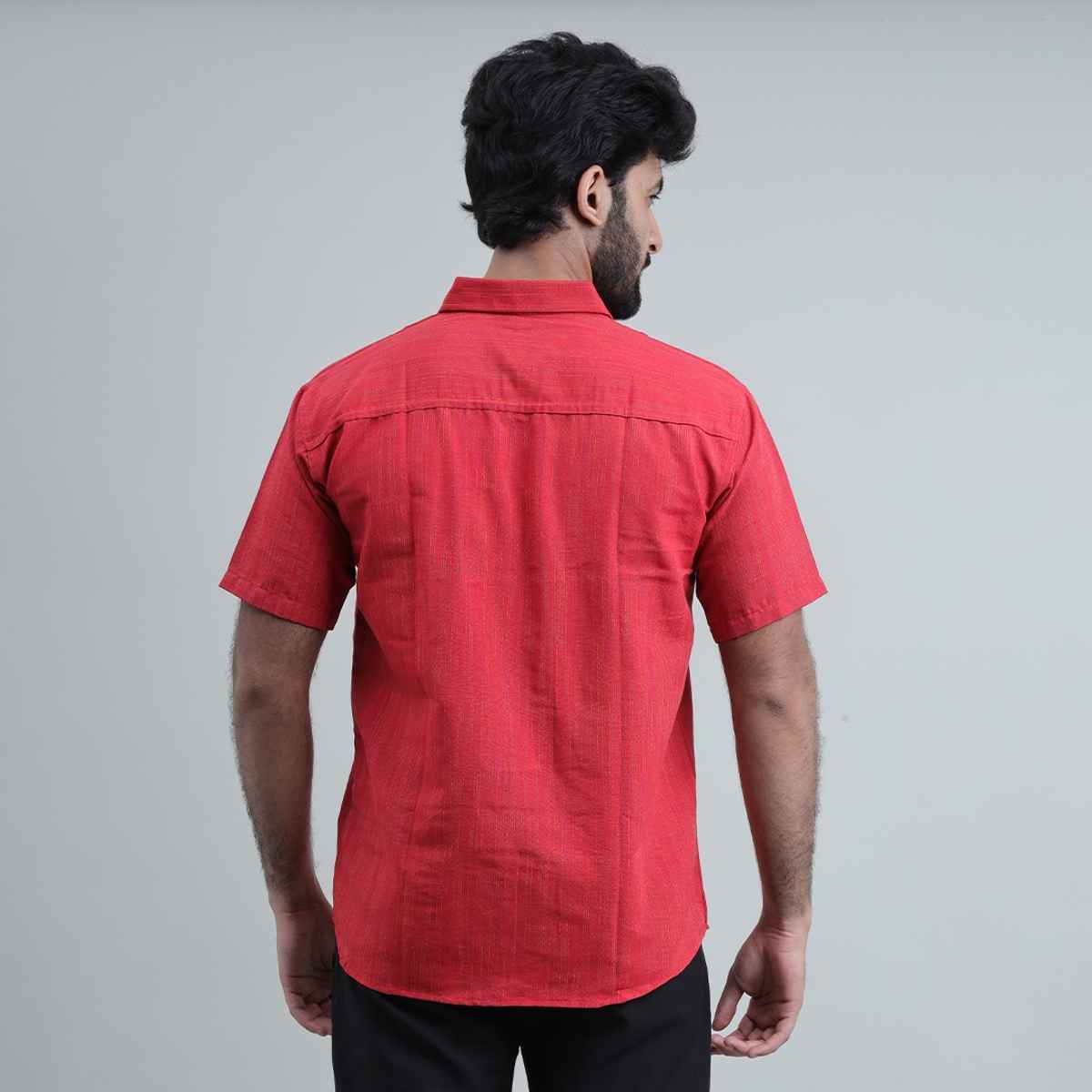 Mad Over Print Men's Handloom Textured Khadi Shirt | Red - XXL