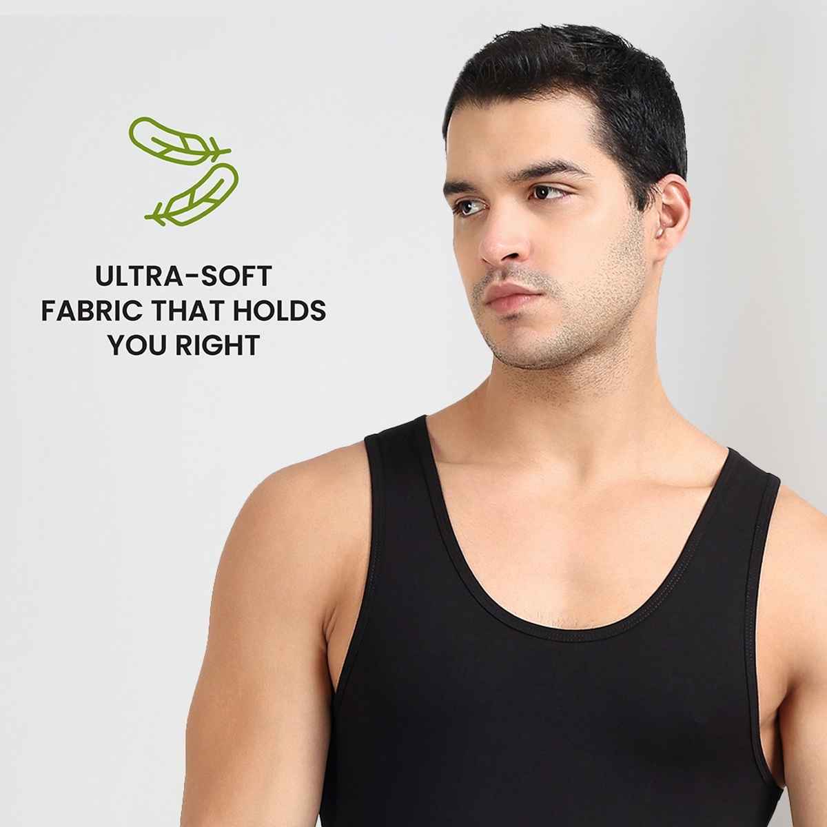 Freecultr Regular Cotton Comfort Vest for Men 100% Organic- Pack of 1 Black - M