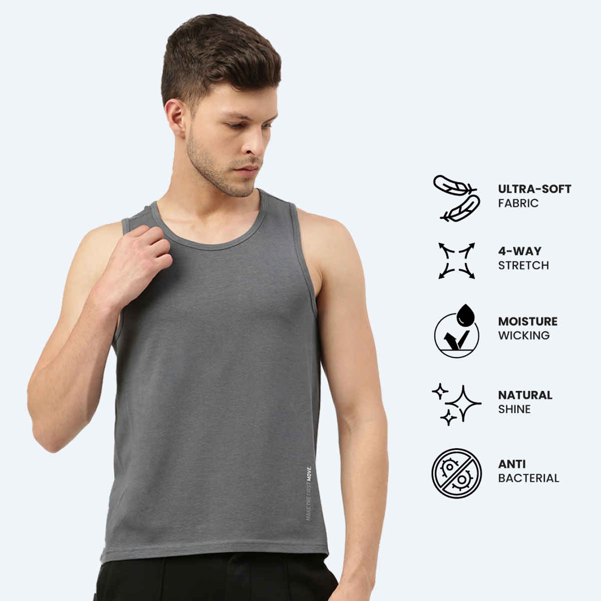 Freecultr Bamboo Men's Vest - XL | Deep Neck | No Show Shoulder Strap | Odor-Free | Longer Length
