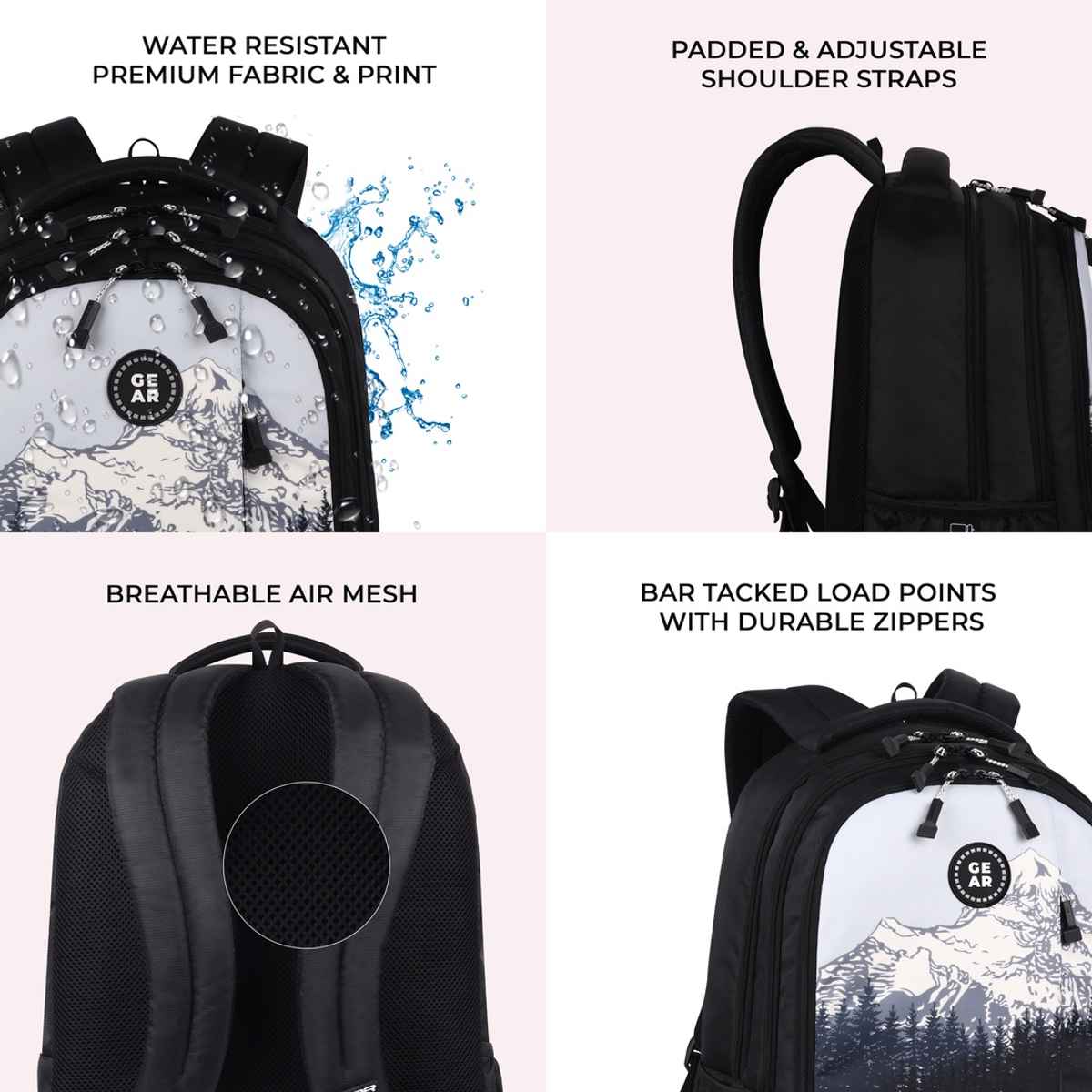 Gear Unisex Polyester 39 L Backpack | Black and Grey