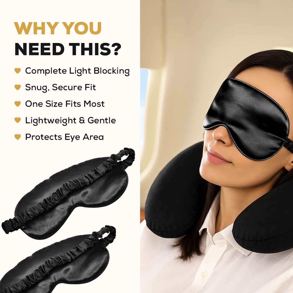 Gleva Silk Satin Eye Mask for Sleeping &Travel | Soft Adjustable Sleep Mask Eye Cover For Deep Sleep