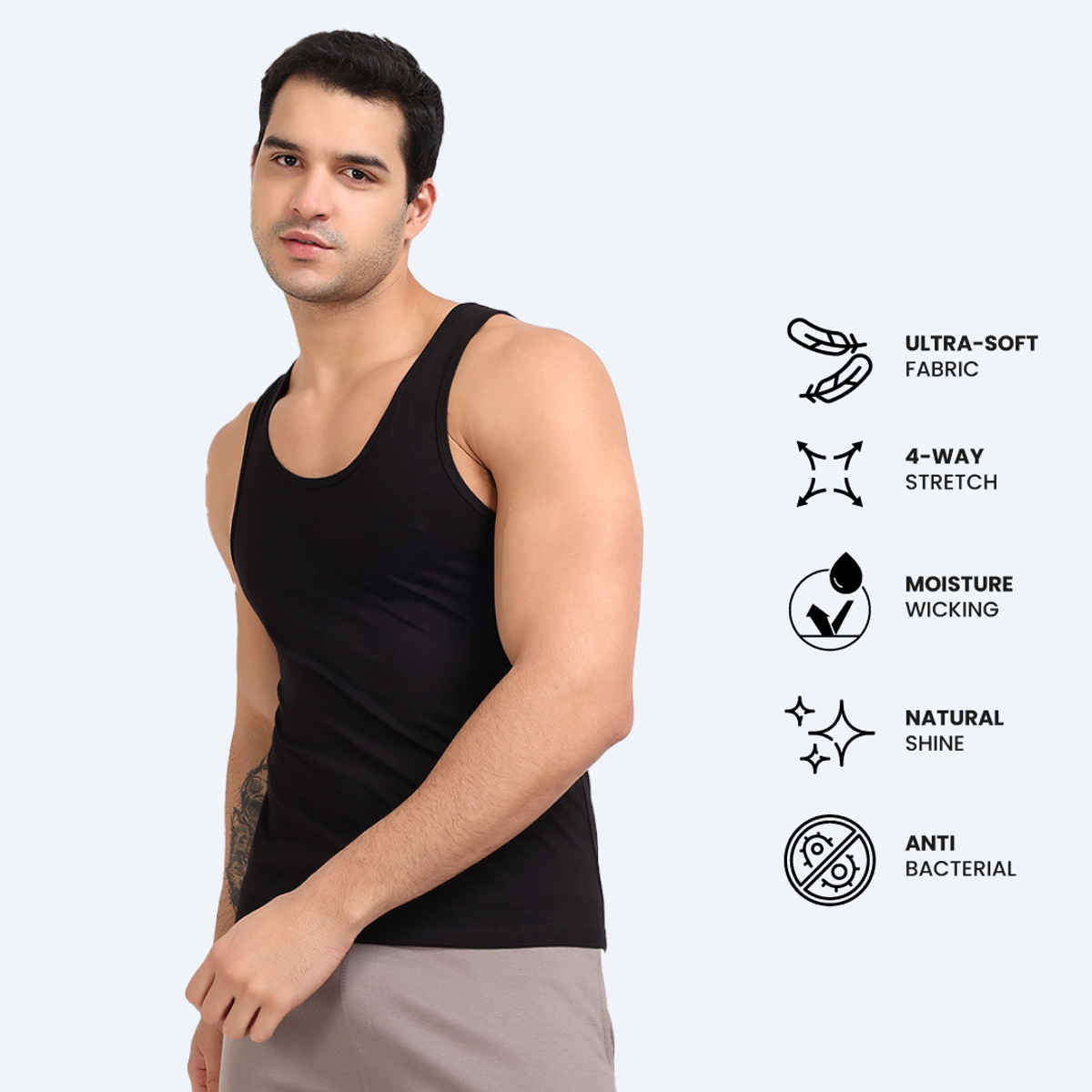 Freecultr Regular Cotton Comfort Vest for Men 100% Organic- Pack of 1 Black - L