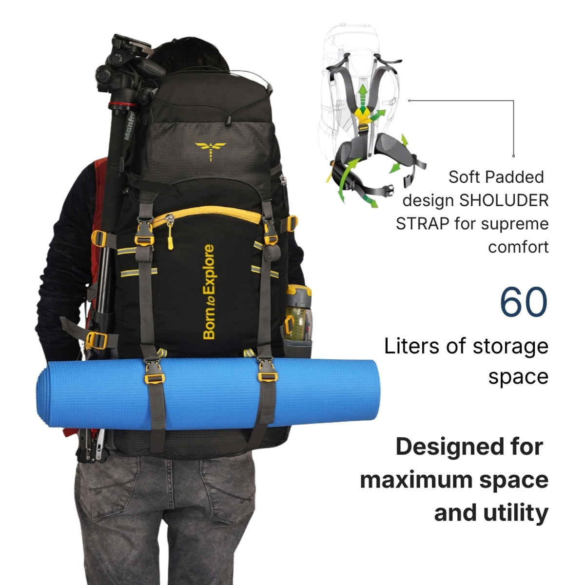 Impulse Cedar 60 Trekking Rucksack with Rain Cover | Black - 60 L