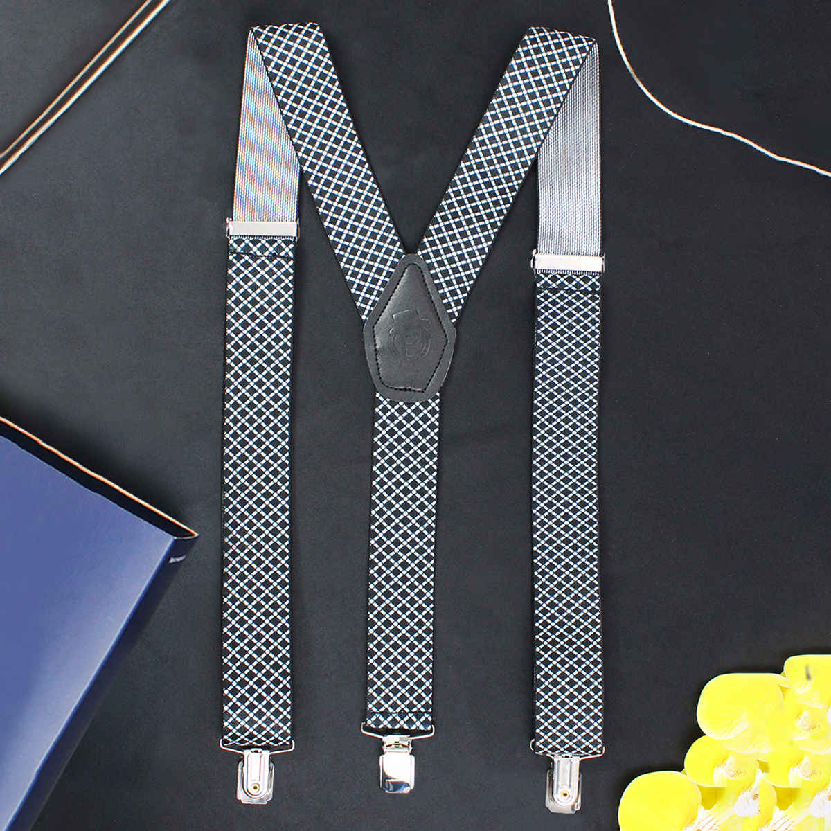 Peluche Men's Patterned Elastic Suspenders | Black - Free Size