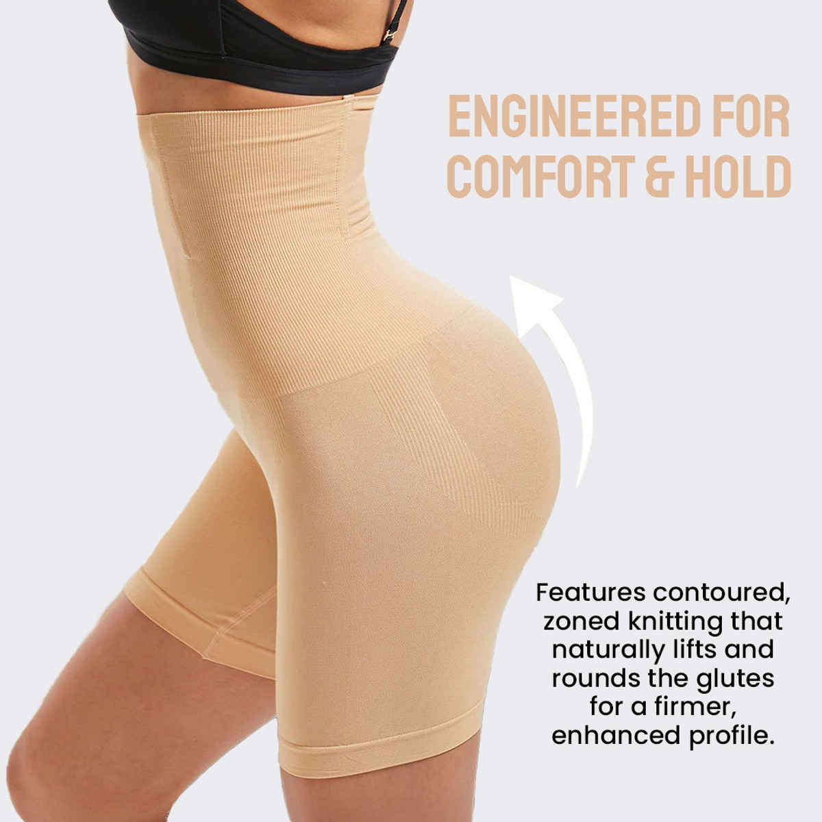 Freecultr Seamless High Waist Tummy Tucker Thigh Shapwear | Nude - M