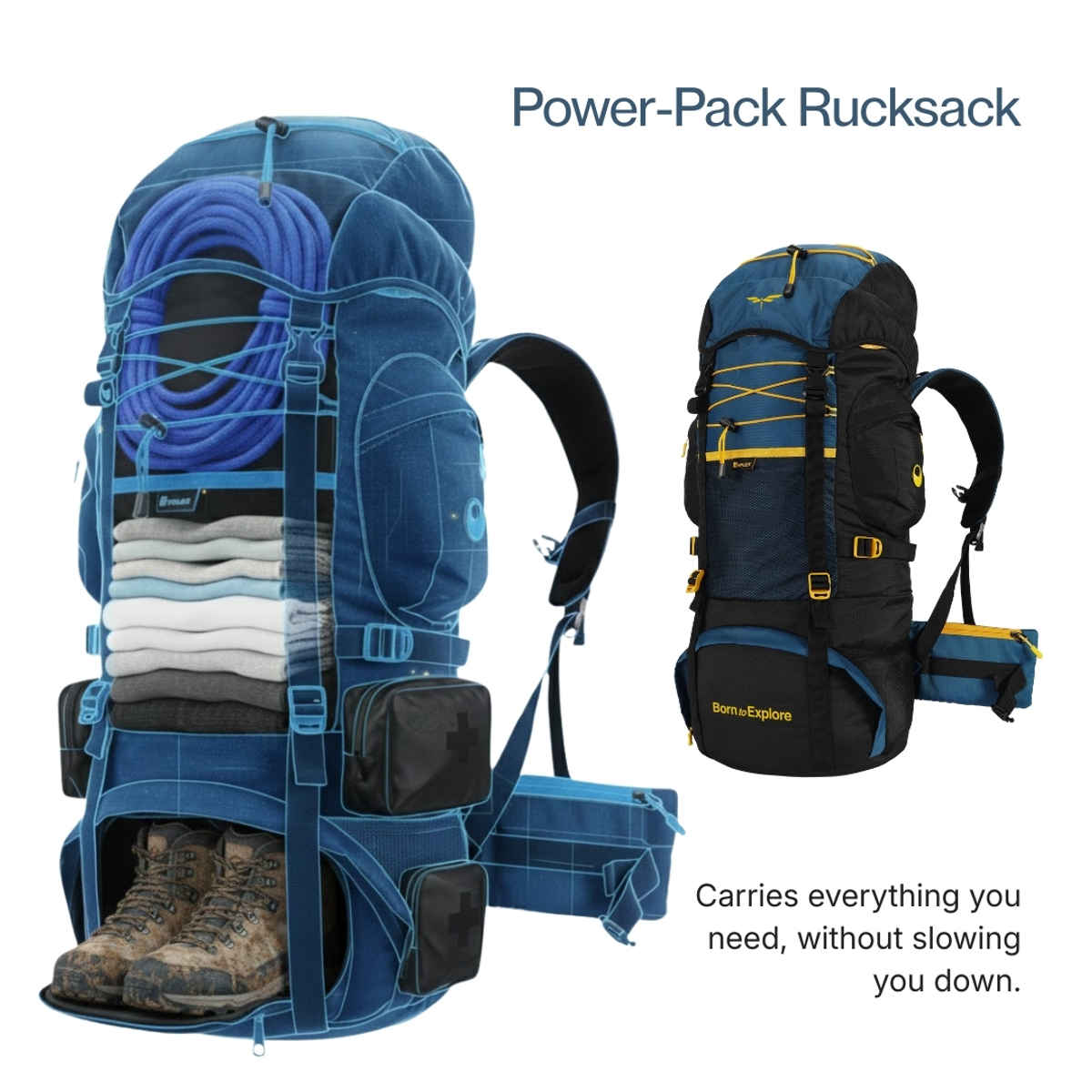 Impulse Banyan Trekking Rucksack with Rain Cover | Blue - 75 L