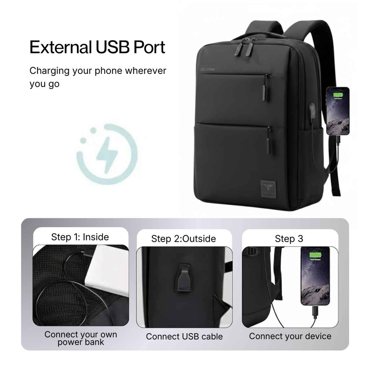 Impulse EmpowerElite II Slim Laptop Backpack with USB Charging | Black - 25 L