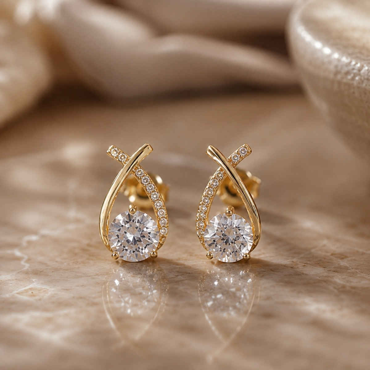 BeautyNX Gold-Plated Zircon Pendant, Stud Earrings & Tennis Bracelet Combo Set