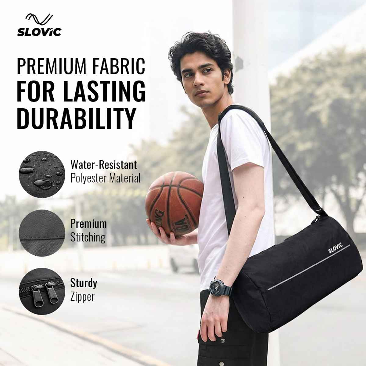 Slovic Sports and Travel Gym Bag Adjustable Straps Large Compartment Mesh Pocket | Black - 17 L
