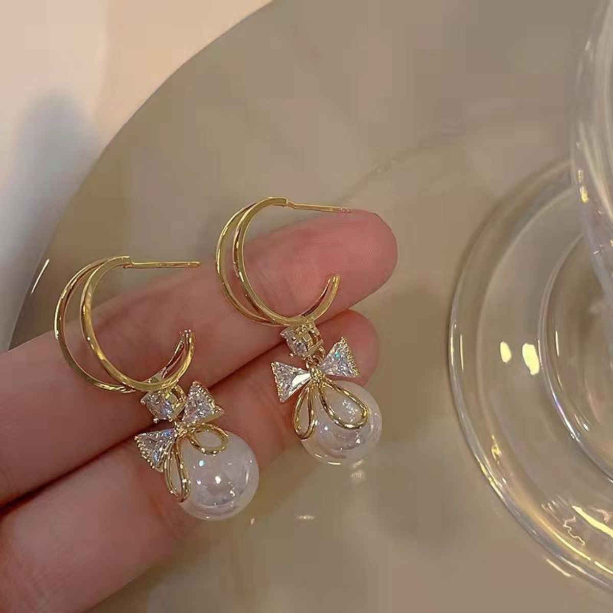 Beautynx Crystal Angel Pearl Earrings | BNX-EAR-0037 - Gold