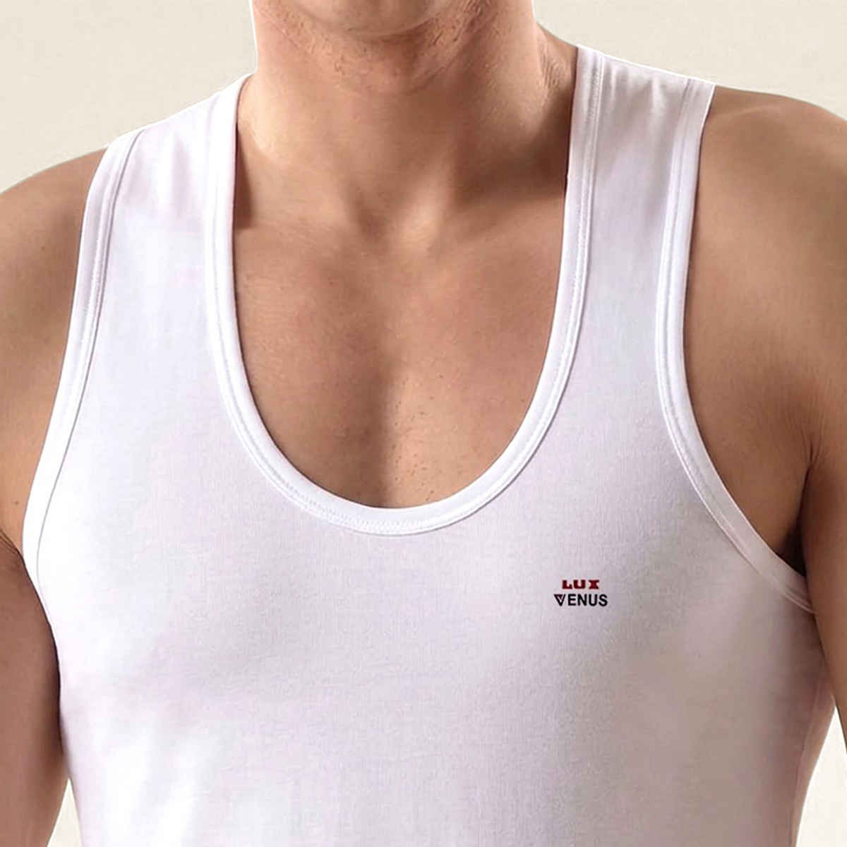 Lux Venus Super Combed Cotton Solid White Vest for Men's | L | 90 cm
