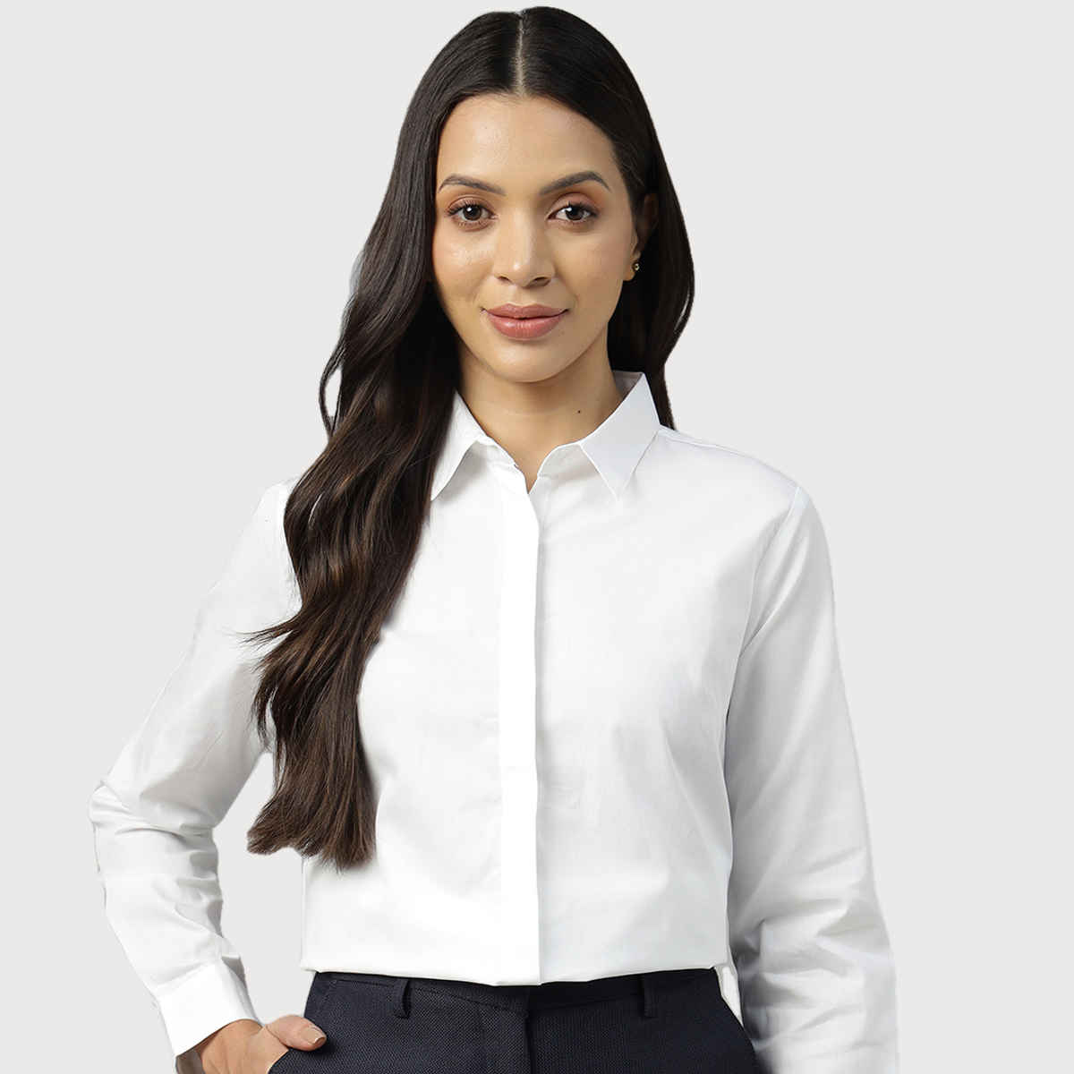 Hancock Women White Solid Regular Fit Pure Cotton Formal Shirt | S