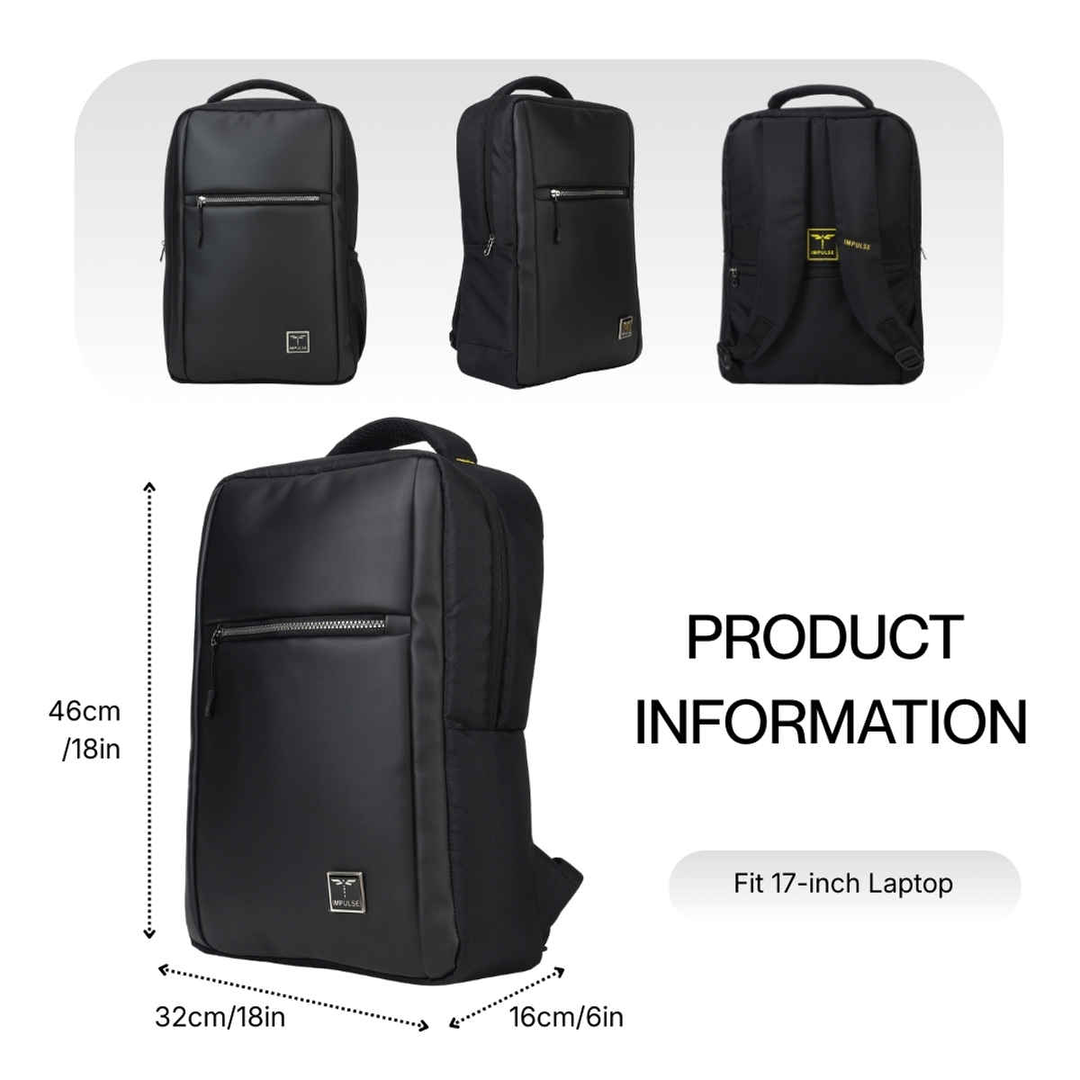 Impulse Empower Premium Black Slim Laptop Backpack 16 Inch with USB Charging Bag Unisex ( 25 Ltrs)