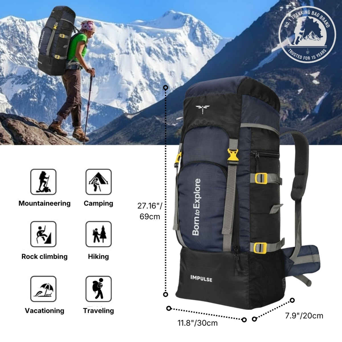 Impulse Keep Discovering Trekking Rucksack | Light Blue - 60 L