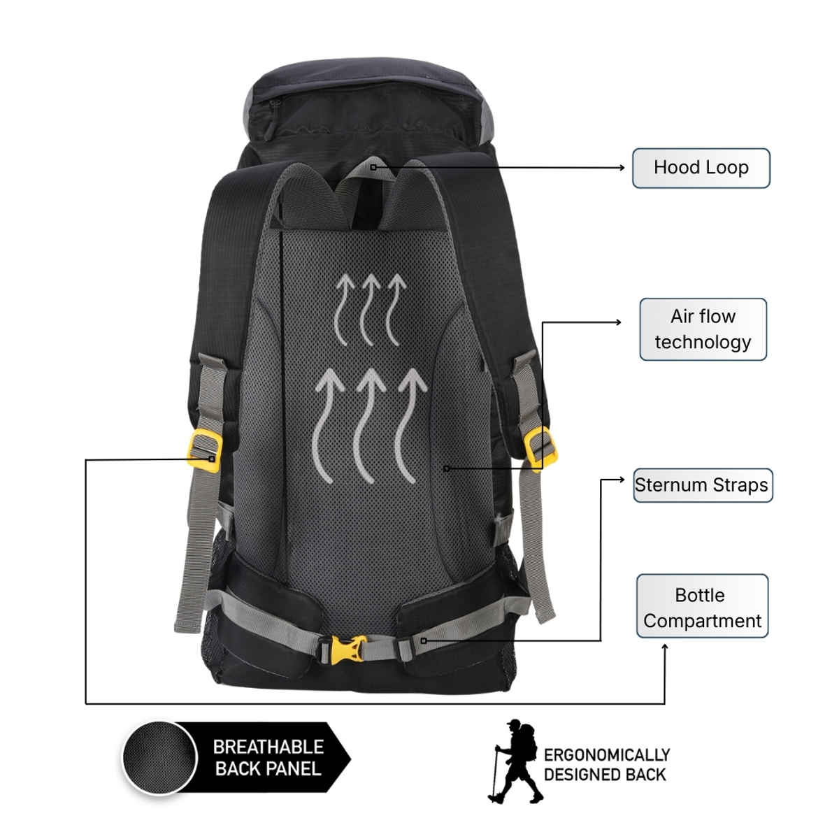 Impulse Keep Discovering Trekking Rucksack | Light Black - 60 L