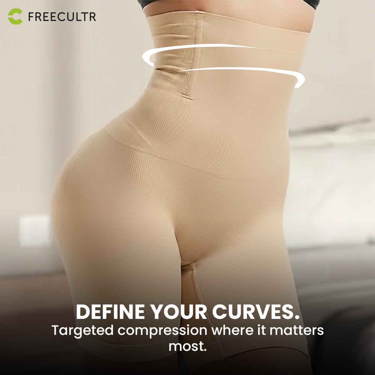 Freecultr Seamless High Waist Tummy Tucker Thigh Shapwear | Nude - M