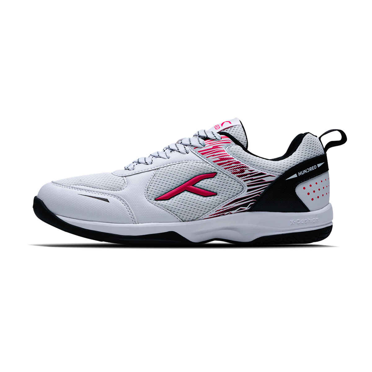 Hundred Unisex Court Star Pro Non Marking Court Shoes | White, Black, & Fuchsia - UK 4