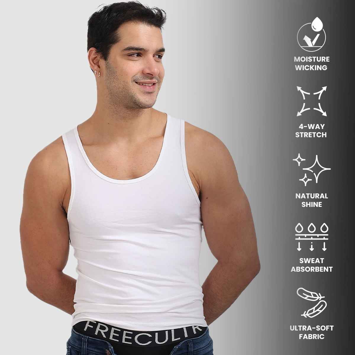 Freecultr Regular Cotton Comfort Vest for Men 100% Organic- Pack of 1 White - L