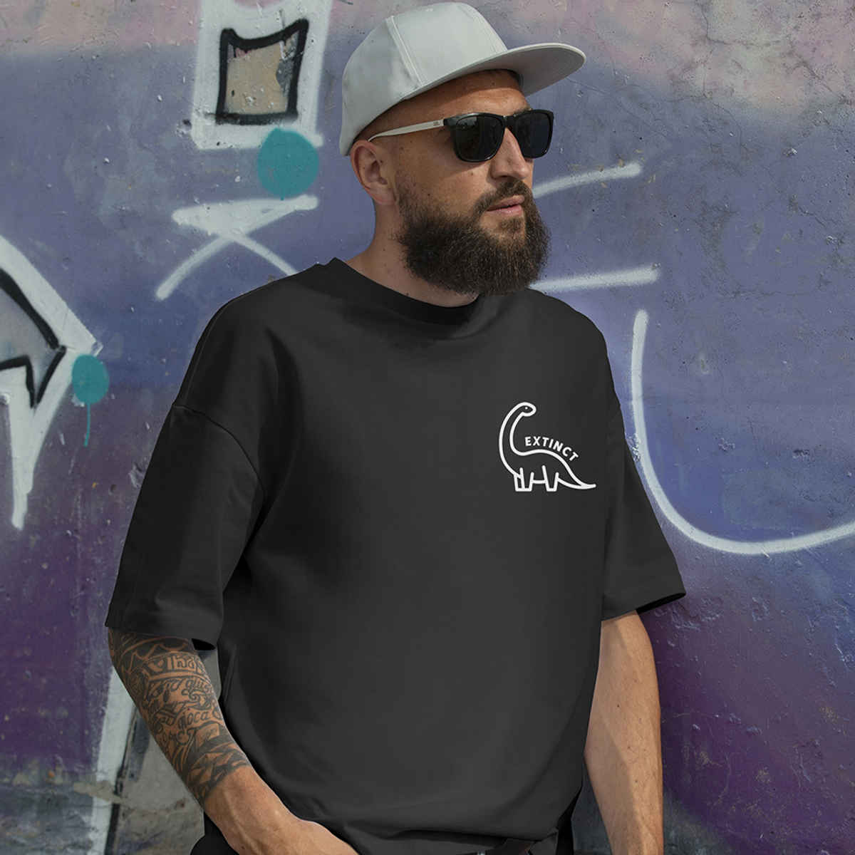 Mad Over Print Men's Extinct Oversized T-shirt | Black - M
