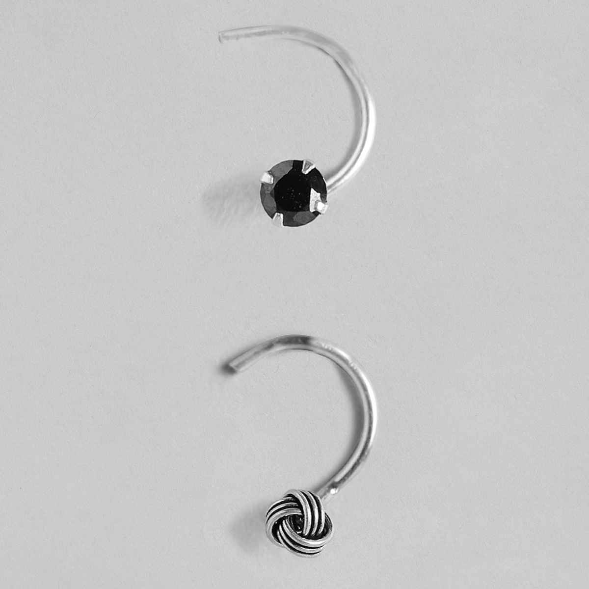 Zavya Dark Duo 925 Sterling Silver Nose Pin Set | Oxidised & Black Stone Designs | CNTH-10008