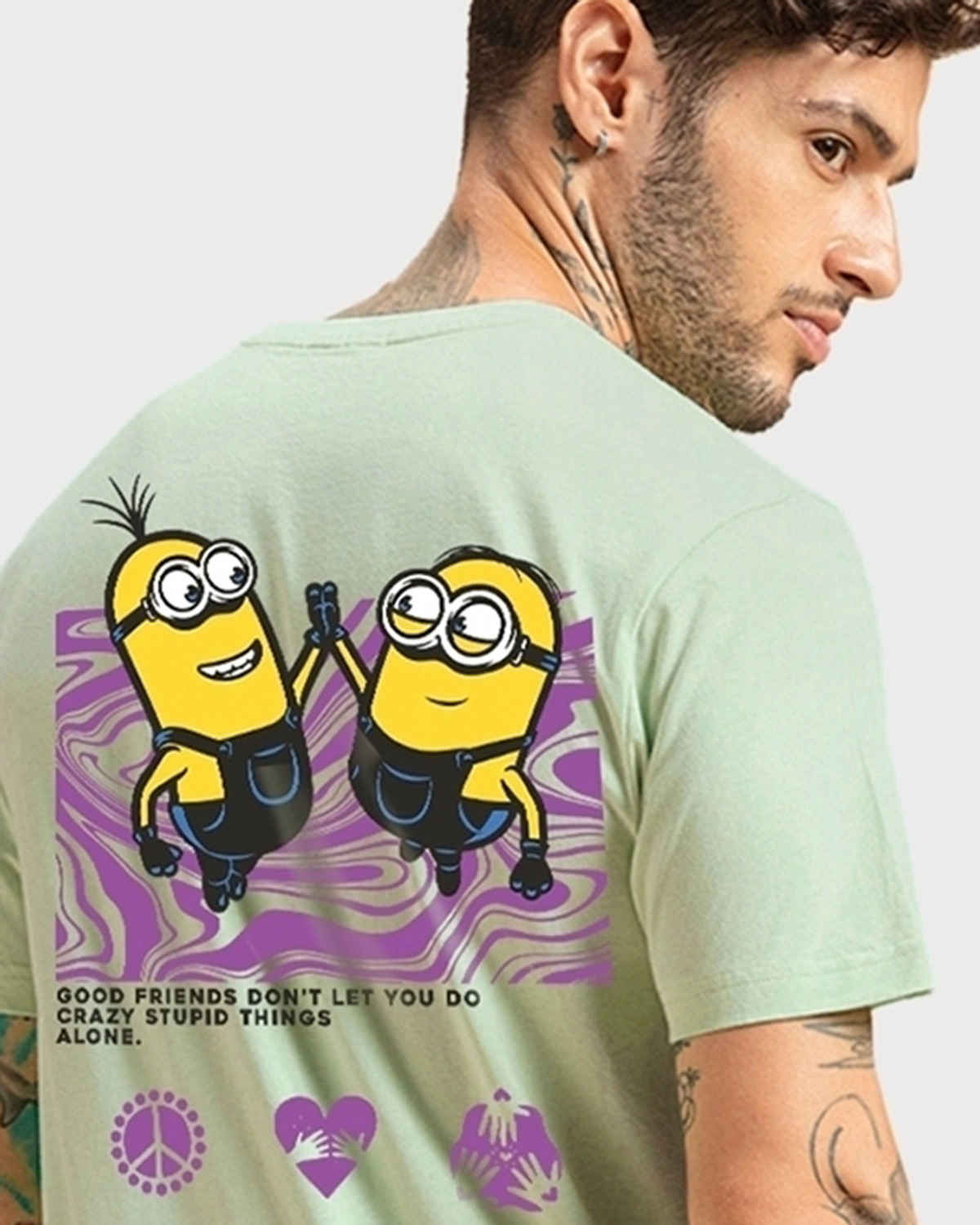 Bewakoof Official Minions Merchandise Men's Best Buds Graphic Printed T-shirt | Green - S