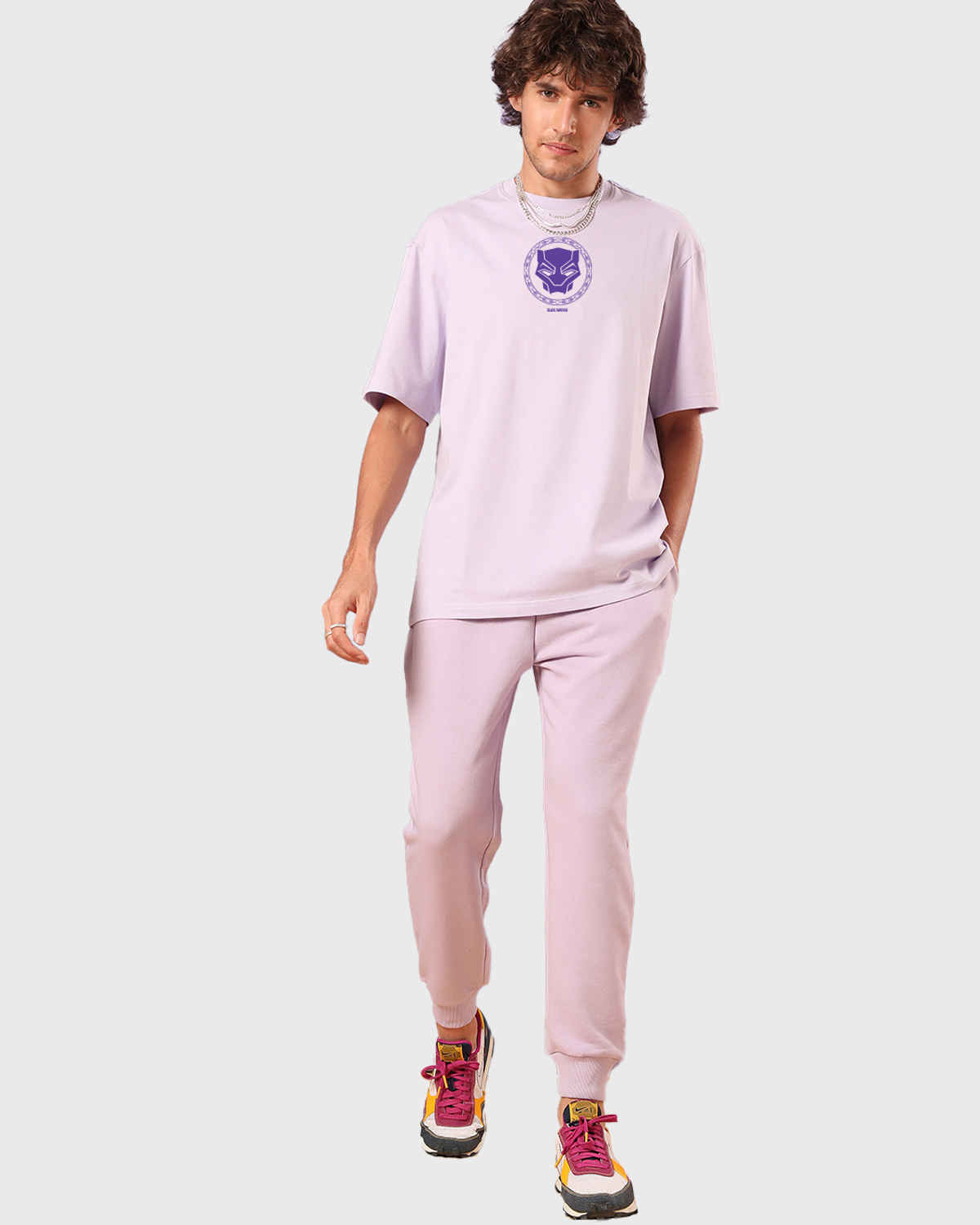 Bewakoof Marvel Panther Men's Purple Wakanda Forever Graphic Oversized T-shirt | Black - S