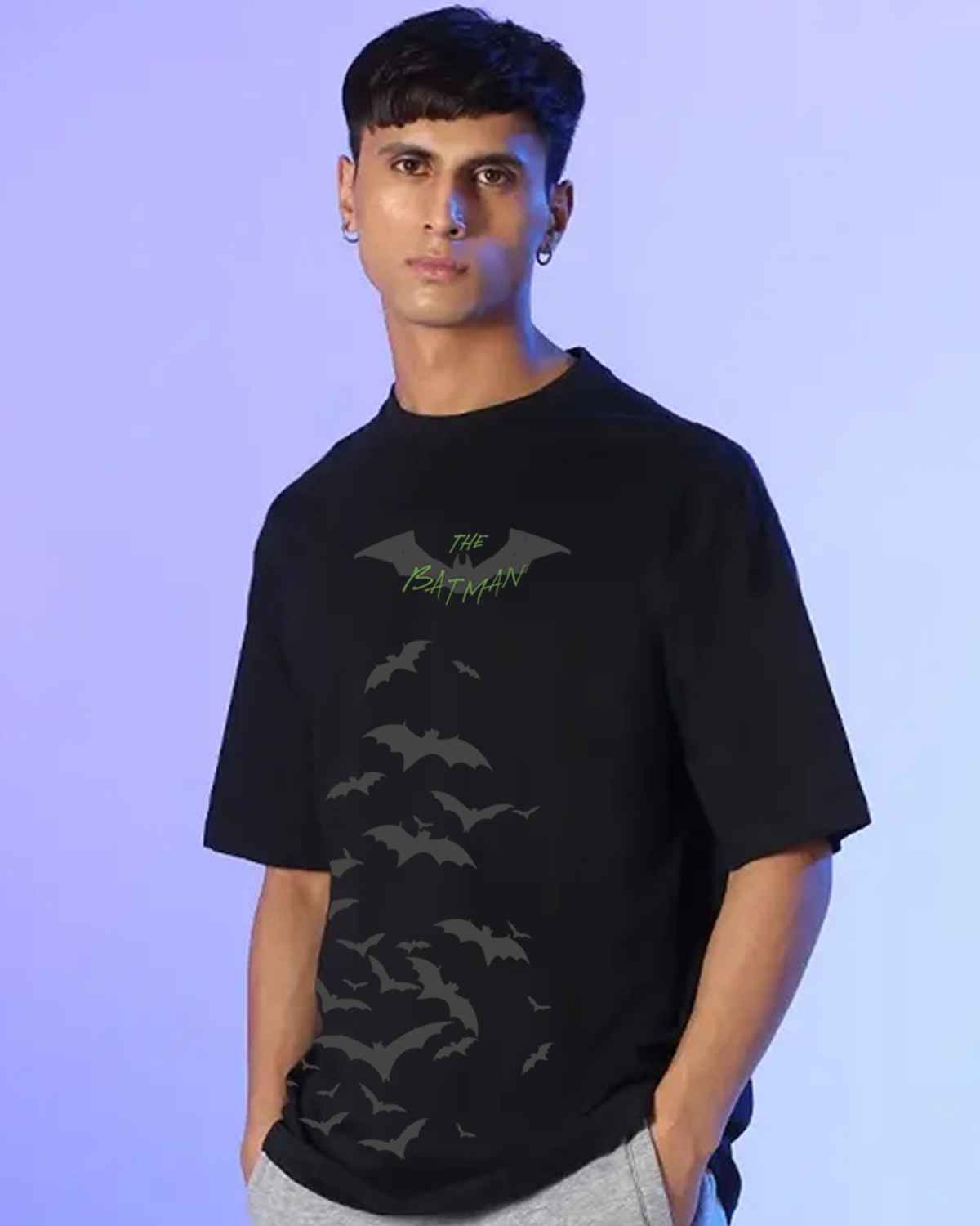 Bewakoof Official DC Merchandise Men's Batman Riddle Graphic Printed Oversized T-shirt | Black | S