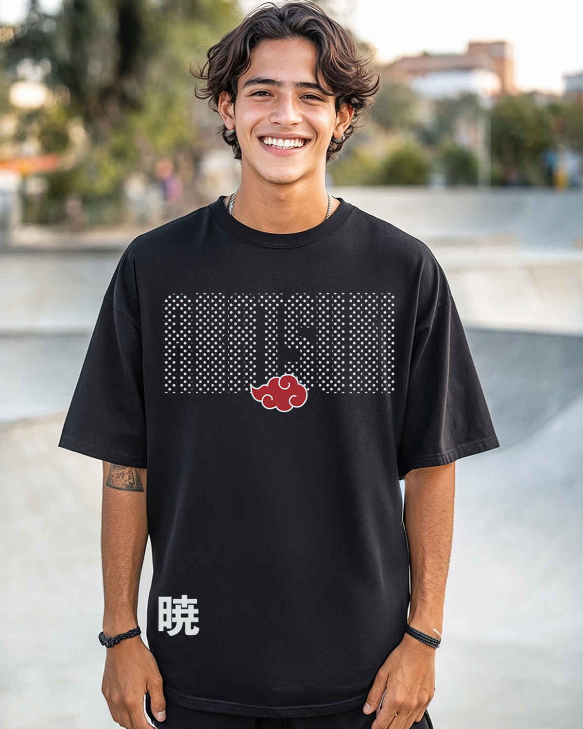 Bewakoof Men's Naruto Akatsuki Origin Graphic Printed Oversized T-shirt | Jet Black - L