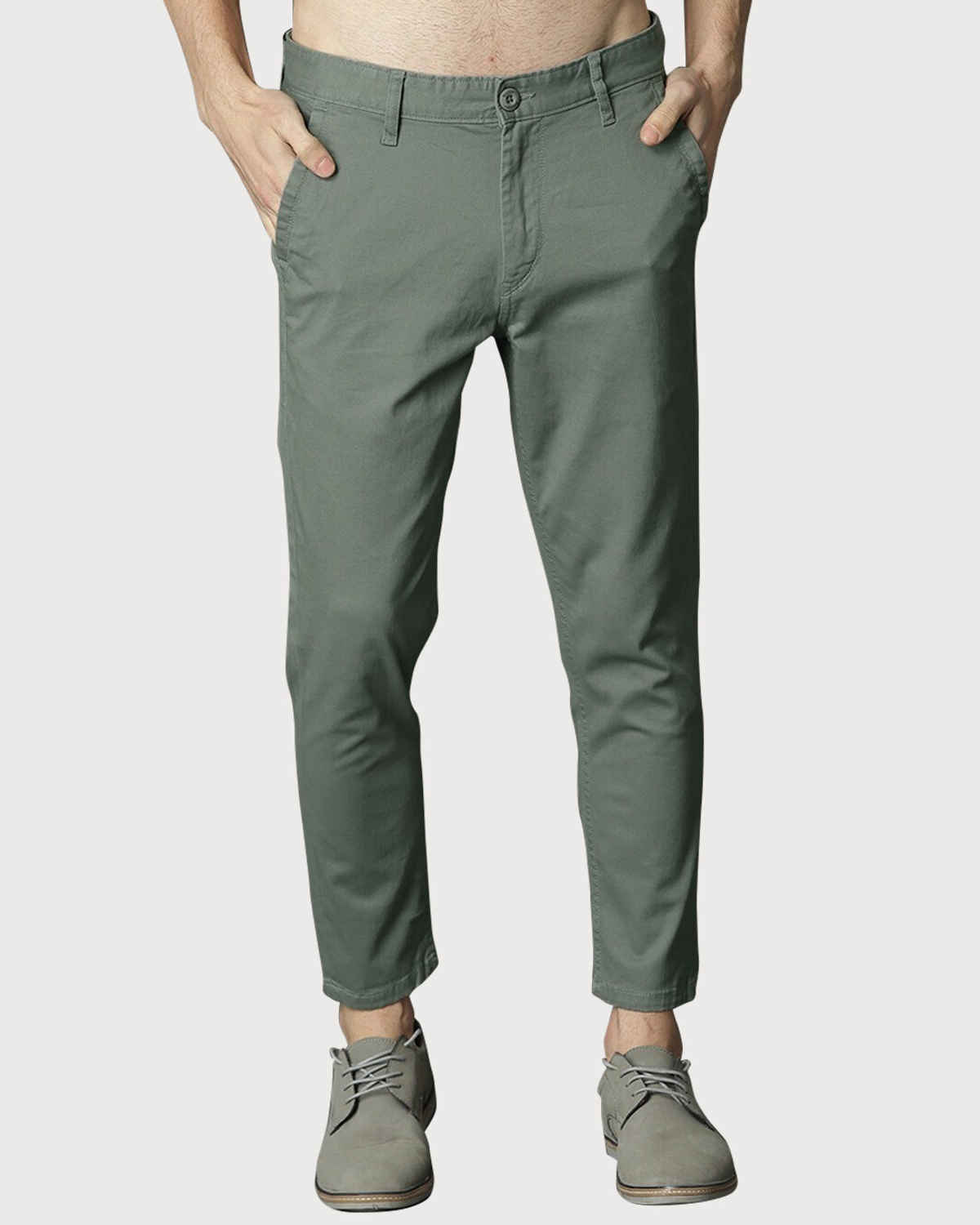 FTX Men's Solid Slim Fit Polyester Trouser | Olive - 34