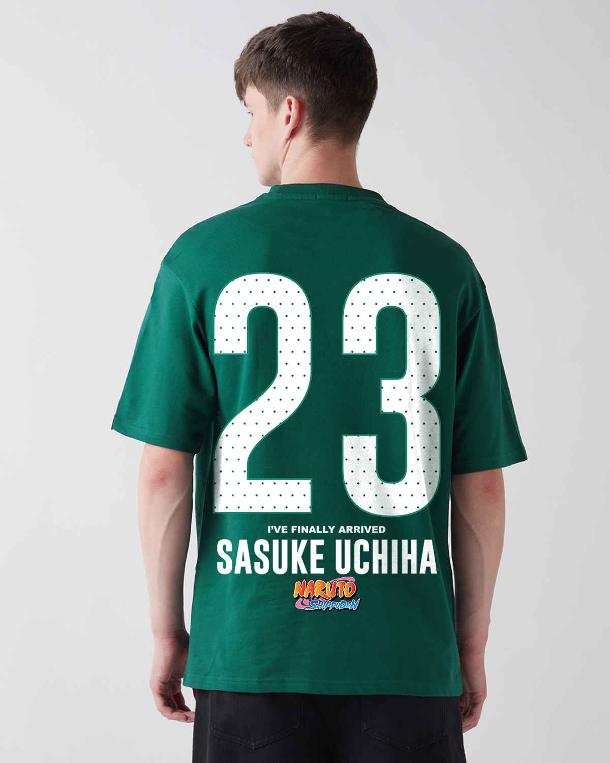 Bewakoof Men's Naruto Sasuke Graphic Printed Oversized T-shirt | Green - XL