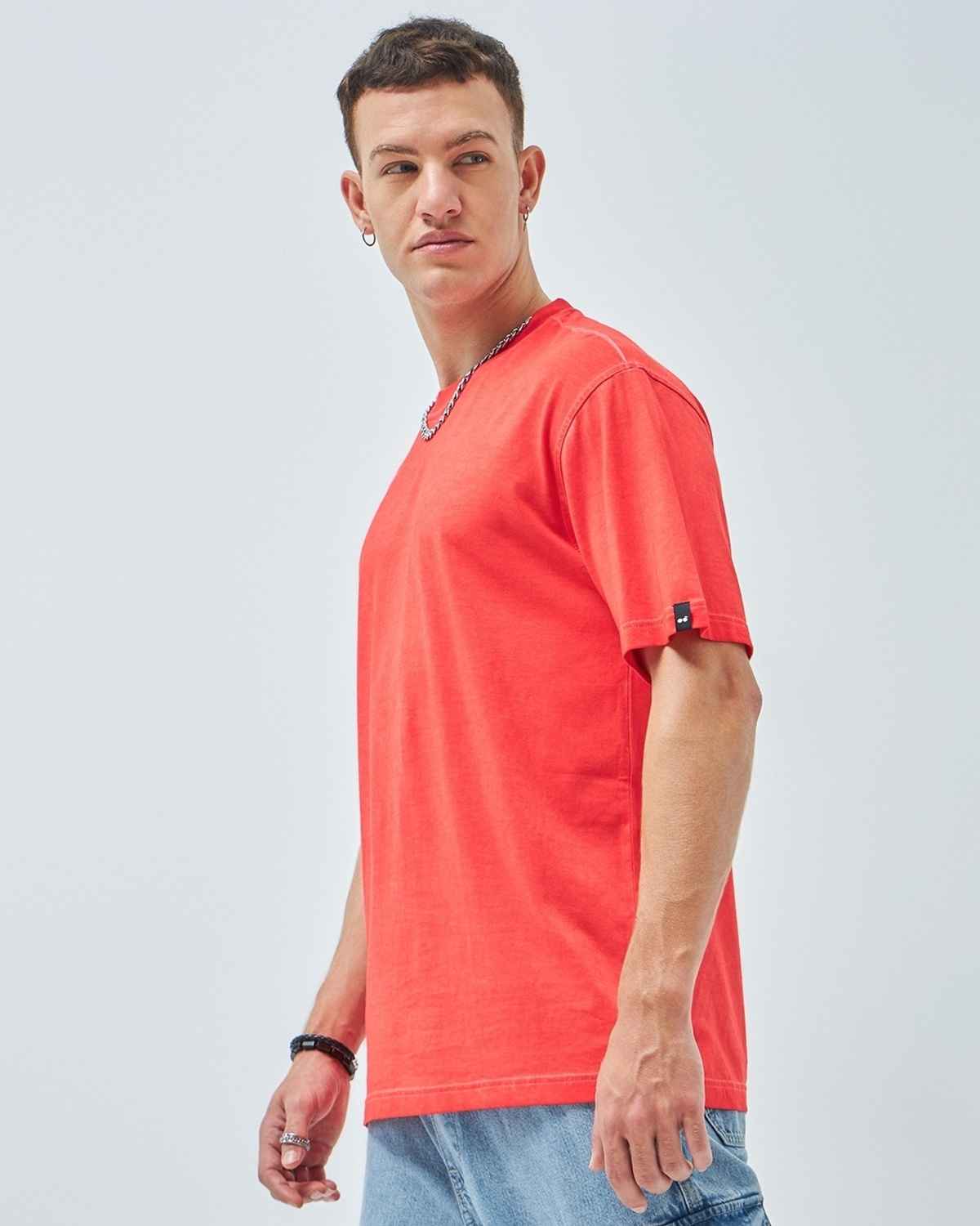 Bewakoof Round Neck Men's T-shirt | Coral - XL