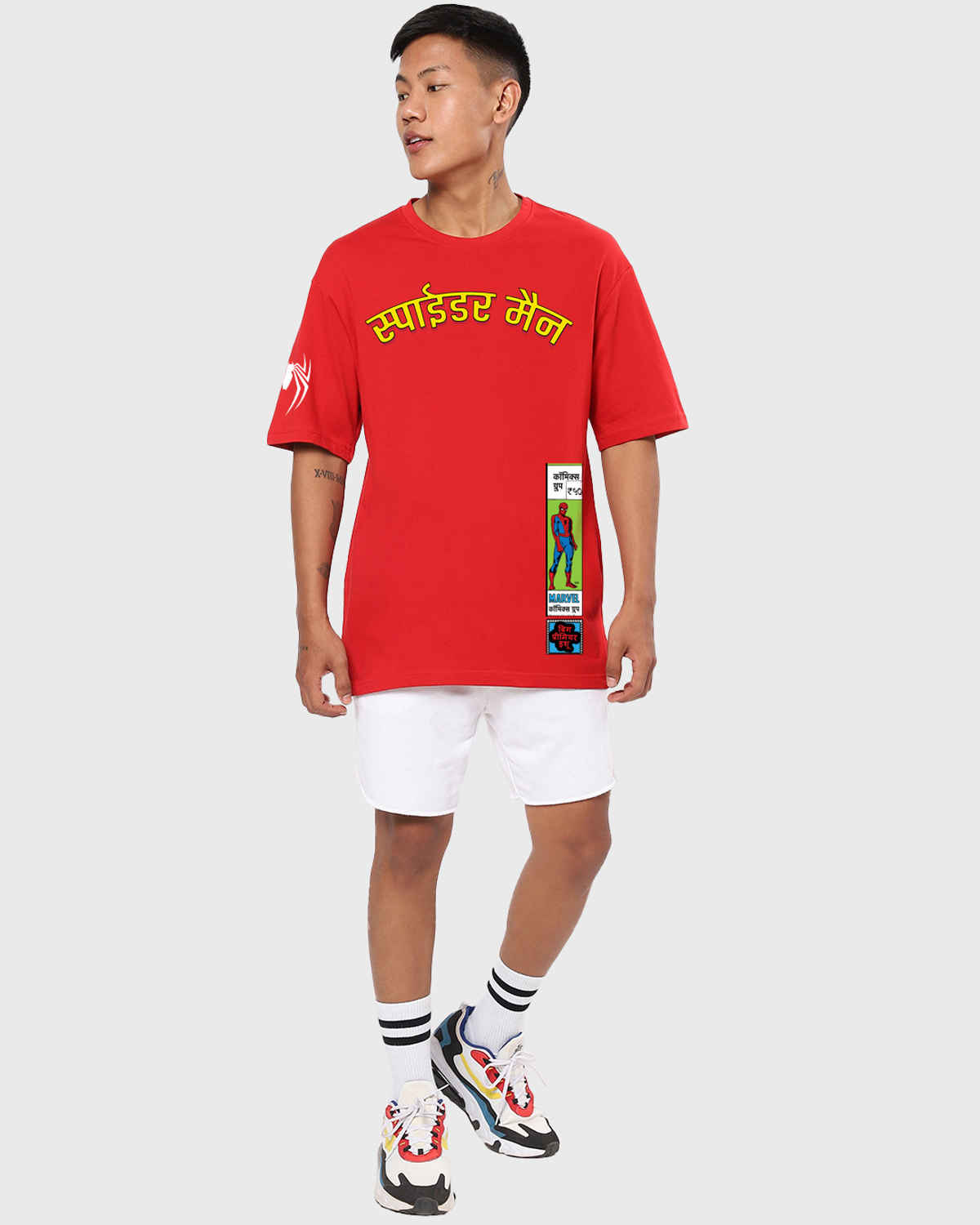 Bewakoof Men's Marvel Spiderman Truck Graphic Printed Oversized T-shirt | Bold Red - S