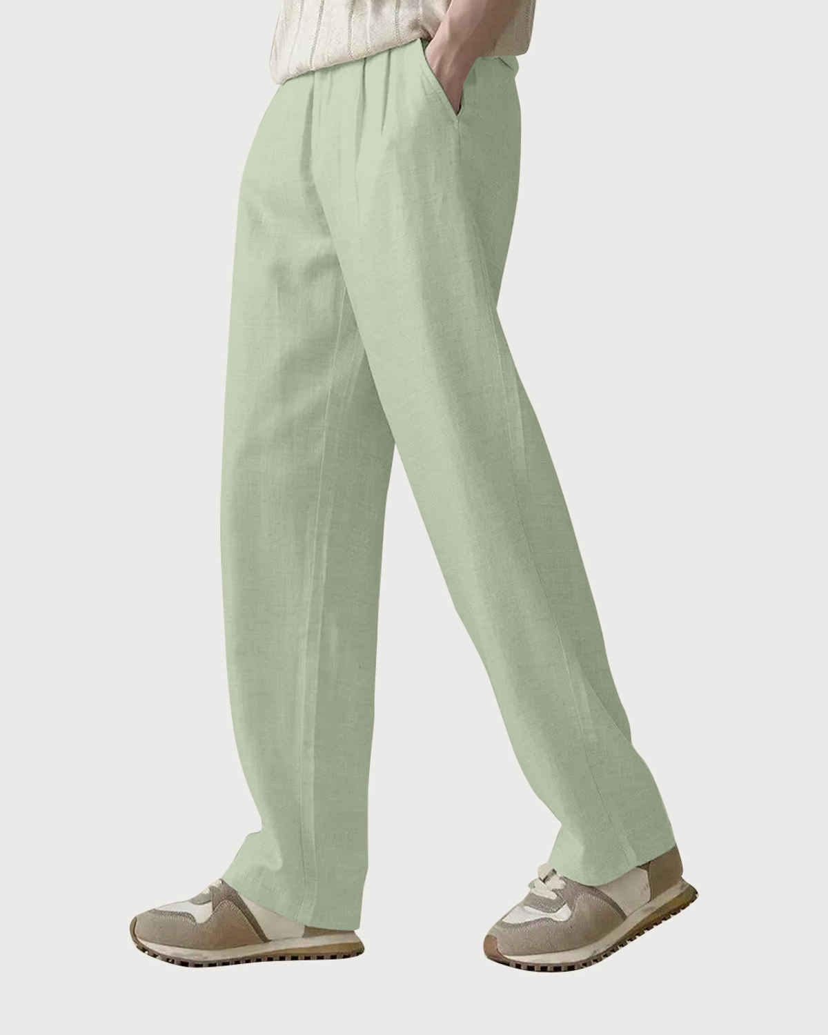 FTX Men's Solid Straight Fit Cotton Linen Trouser | Light Olive - 34