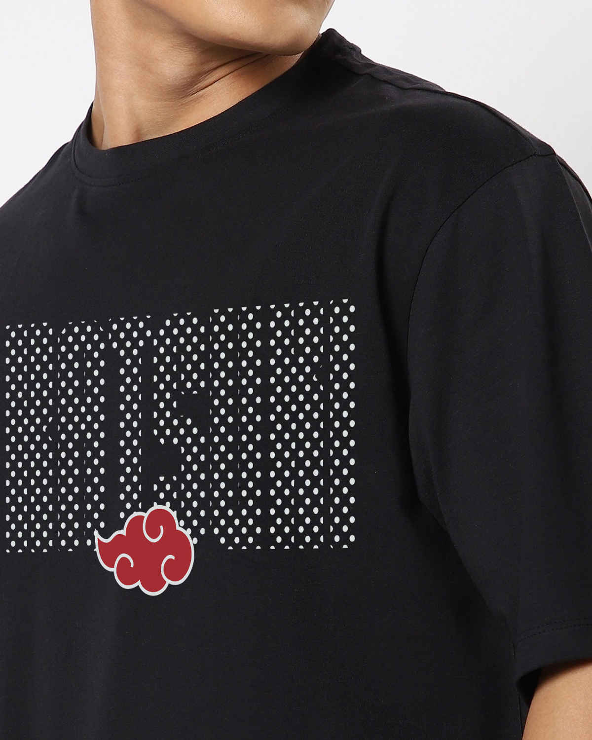 Bewakoof Men's Naruto Akatsuki Origin Graphic Printed Oversized T-shirt | Jet Black - L